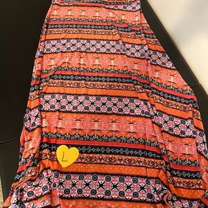 LuLaRoe Orange Pink Black Striped Maxi Skirt - Bold Aztec Print